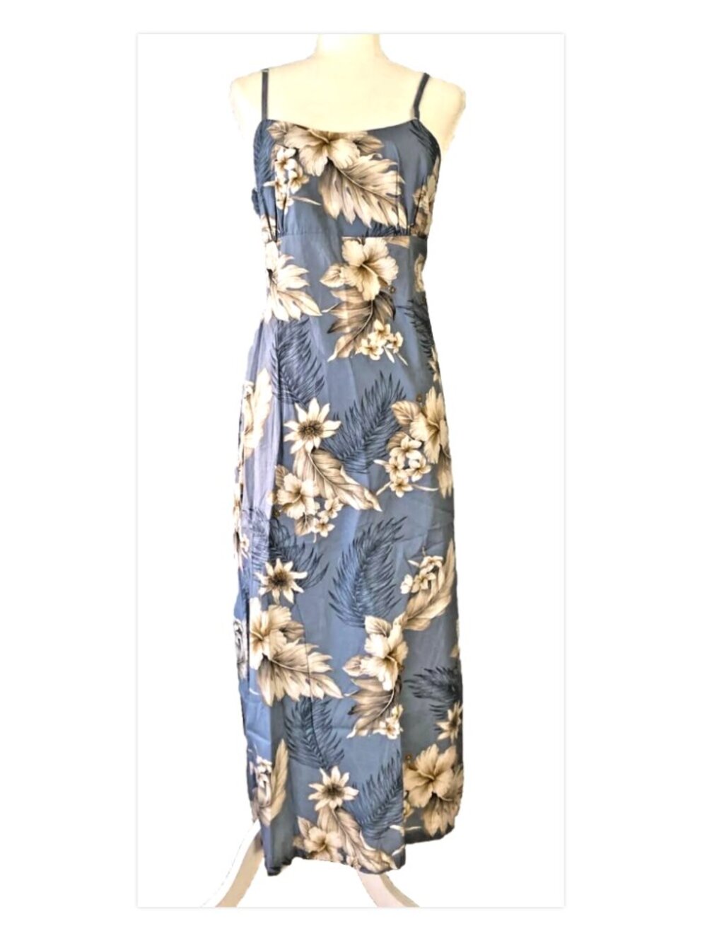 Pacific Legend Blue Hawaiian Hibiscus Maxi Dress Tropical Resort Coastal Grandma